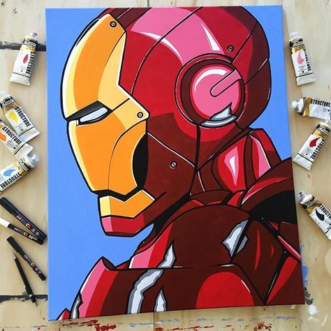 Painting #ironman / Acrylic & Posca markers on canvas. Not sure if I'm finished yet. Might put graffiti all over the suit haha.    #Regram via @stephenward_art Marvel Canvas Art, Markers On Canvas, Avengers Painting, Marvel Canvas, Avengers Drawings, Marvel Paintings, Posca Markers, Iron Man Art, Marvel Drawings