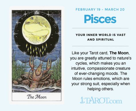 Pisces Tarot Card: The Moon Pisces Tarot, Aquarius Pisces Cusp, All About Pisces, Pisces Girl, Zodiac Cards, Pisces Quotes, Astrology Pisces, Pisces Woman, Tarot Major Arcana