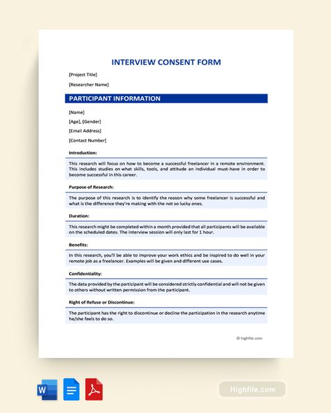 Interview Consent Form Professional Interview, Interview Guide, Informed Consent, Consent Forms, Information Age, Student Information, Research Studies, The Interview, Data Collection