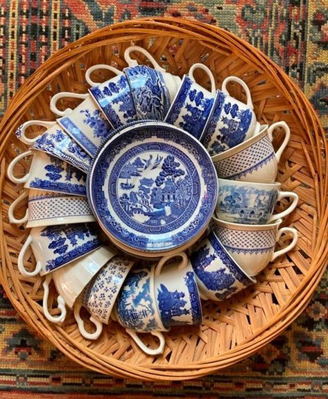 Indigo Mismatched Plates, Blue And White Plates On Shelf, Tea Cups Vintage The English Tea Store, Vibeke Design, Blue White Decor, Johnson Brothers, Pattern Collection, Blue And White China, Blue Willow