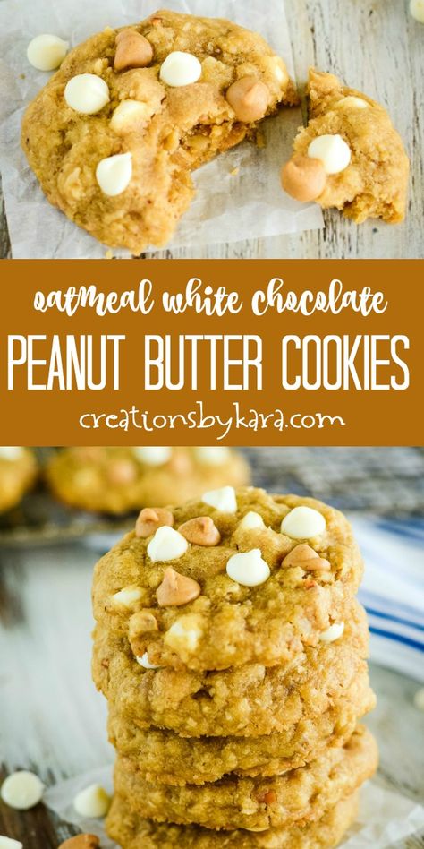 Cookies With Oats, Peanut Butter White Chocolate, White Chocolate Peanut Butter, Chocolate Chip Shortbread Cookies, Peanut Butter Oatmeal Cookies, Cookie Recipes Homemade, White Chocolate Chip Cookies, White Chocolate Cookies, Chocolate Peanut Butter Cookies