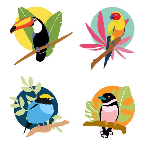 Composition of Tropical Birds and Leaves - Download Free Vectors, Clipart Graphics & Vector Art Tropical Birds Drawing, Birds Vector Illustration, Tropical Bird Illustration, Vector Art Design Graphics, Bird Vector Art, Bird Illustration Vector, Birds Illustration Drawing, Tropical Design Graphic, Tropical Illustration Graphics