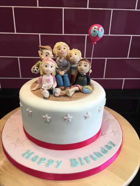 Birthday cake for a grandmother depicted here with her four grandchildren, all modelled out of sugar paste. Cakes For Grandmother Birthday, Mother Birthday Cake, Birthday Cake For Father, Grandma Cake, Hello Kitty Birthday Cake, Grandmother Birthday, Cake Models, 60th Birthday Cakes, Biscuit Bread