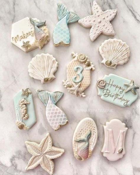 Elegant Decorated Cookies, Stenciled Cookies, Customized Cookies, Bday Cookies, Mermaid Cookies, Beach Cookies, Sugar Cookie Cakes, Theme Cookies, Amazing Cookies