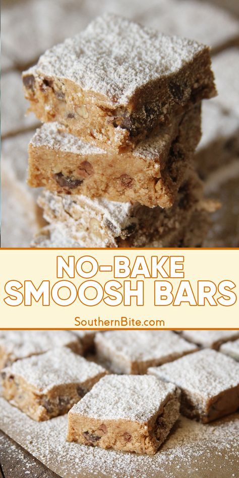 These No-Bake Smoosh Bars are the easiest dessert bars you will ever make, and they are delicious, too! They are decadent squares made with crushed vanilla wafer cookies, sweetened condensed milk, chocolate chips, and pecans - all dusted in powdered sugar. Dessert Recipes Made With Sweetened Condensed Milk, Sweetened Condensed Milk Recipes Easy, Desserts With Condensed Milk, Condensed Milk Recipes Easy, Vanilla Wafer Recipe, Condensed Milk Desserts, Vanilla Wafer Cookies, Sweetened Condensed Milk Recipes, Easy Dessert Bars