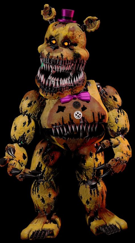 Nightmare Fredbear Fanart, Nightmare Animatronics, Fnaf Redesigns, Nightmare Fnaf, Fnaf Models, Nightmare Fredbear, Fnaf Freddy Fazbear, Nightmare Freddy, Fred Bear