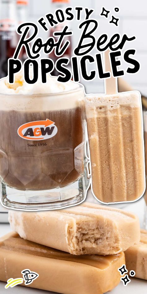 Root Beer Ice Cream, Root Beer Popsicles, Popsicle Flavors, Popsicle Ideas, Popcicles Recipes, Pudding Popsicles, Newest Ideas, Root Beer Recipe, Beer Ice Cream