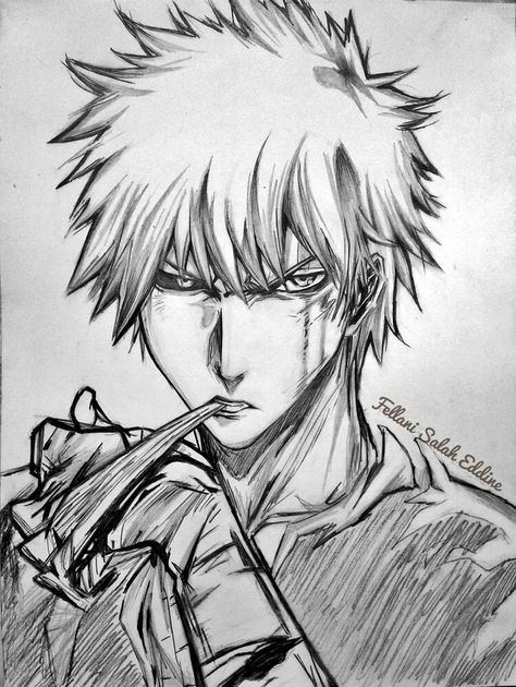 Ichigo Kurosaki |Bleach|  sketch by @Salaheddine_fellani (referenced from an unknown artist) Ichigo Drawing Sketch, Anime Sketch Bleach, How To Draw Ichigo Kurosaki, Ichigo Kurosaki Drawing Pencil, Bleach Ichigo Drawing, Ichigo Kurosaki Sketch, Ichigo Kurosaki Drawing, Crazy Face Drawing, Ichigo Sketch