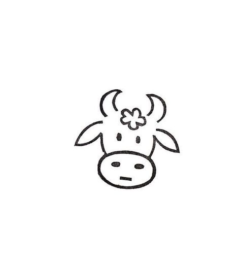 Cute Cow Doodle Easy, Cow Tattoos Small, Easy To Draw Animals Step By Step, Tiny Cow Tattoo Minimalist, Cow Tatoos Beautiful Small, Cow Tattoo Stencil, Small Animal Tattoos Simple, Highland Cow Doodle, Minimalist Cow Tattoo