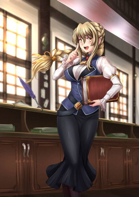 Guild Girl, Receptionist / Goblin Slayer by ADSouto on DeviantArt Anime Guild Receptionist, Guild Receptionist, Adventurer's Guild, Goblin Slayer, Bunny Girl, Girls Characters, Female Character Design, Anime Stuff, Female Images