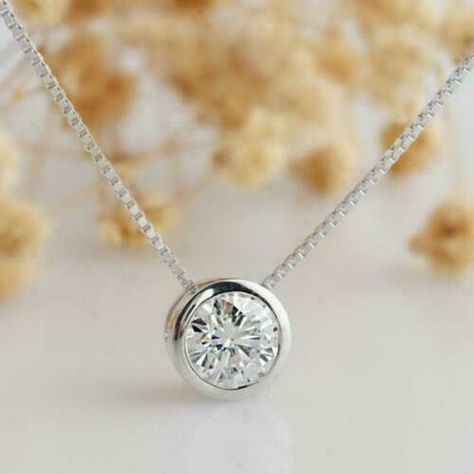 Solitaire Diamond Pendant, White Gold Pendant Necklace, Moissanite Pendant, Aquamarine Pendant, Aquamarine Necklace, Solitaire Pendant Necklace, White Gold Chains, Solitaire Necklaces, Bezel Set Diamond