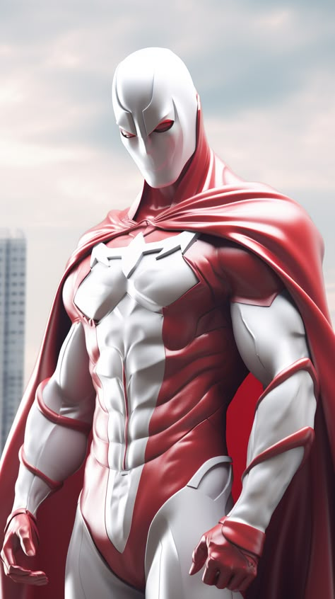 Red And White Superhero Suit, White Superhero Suit, Muscular Character, New Superheroes, Superhero Suits, Superheroes And Villains, Clothing Design Sketches, Fantasy Armor, Superhero Design