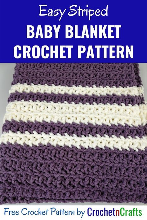 Easy Striped Baby Blanket Crochet Pattern - CrochetNCrafts Striped Blanket Crochet Pattern, Striped Baby Blanket Crochet, Crochet Striped Blanket Pattern, Blanket Cardigan Pattern, Baby Blanket Crochet Patterns, Amanda Crochets, Baby Blanket Knitting Pattern Easy, Crochet Kids Blanket, Crochet Blanket Sizes