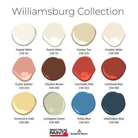 Benjamin Moore Williamsburg Collection, Colonial House Colors, Williamsburg Paint Colors, Colonial Interior Paint Colors, Colonial Chic Interior Design, Williamsburg Interior Design, Colonial Color Palette, Colonial Paint Colors, Colonial Williamsburg Interiors