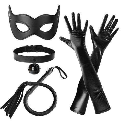 PRICES MAY VARY. Package Includes: You will receive 1 cat mask, 1 bell necklace, 1 whip and 1 pair of gloves, perfect to match your cat woman outfit and make you look more charming. Thoughtful Design: Our cat costume for woman has a black theme, the cat mask comes with an elastic rope and metal decoration, the necklace is adjustable to fit most people. Reliable Material: Our cat mask, necklace and whip are made of leather, the gloves are external leather inner fabric, comfortable to wear, not ea Cat Women Mask, Cat Woman Outfit, Cat Costumes Women, Halloween Cat Woman, Black Cat Costume For Women, Cat Woman Mask, Black Cat Mask, Catwoman Costume, Cat Jumpsuit