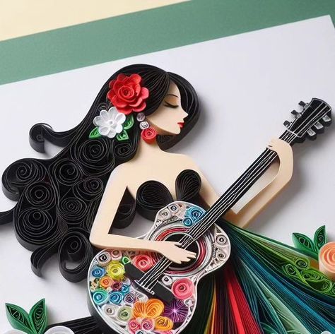 Quilling On Canvas, Quilling Art Unique, Art Quilling, Beauty In Art, Quilling Ideas, Quilling Craft, Guitar Lovers, Canvas Painting Designs, Painting Designs