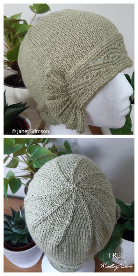 Knit Green Cloche Hat Free Knitting Pattern - Knitting Pattern Vintage Hat Knitting Pattern, Knit Cloche Hat Pattern, Knitted Hat Patterns Free Women, Double Moss Stitch, Diy Macrame Projects, Double Seed Stitch, Cloche Hat Pattern, Hat Free Knitting Pattern, Unusual Hats