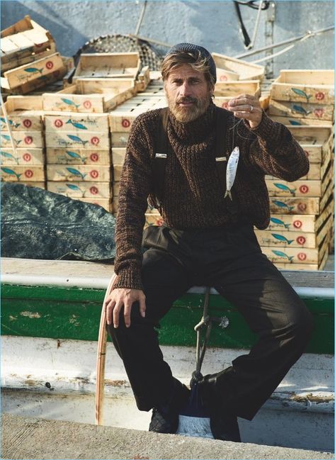 Mark Vanderloo | GQ China | 2017 | Editorial | Sergi Pons Fisherman Aesthetic Outfit Men, New England Fisherman Aesthetic, Fisherman Outfit Men, Fisherman Core Aesthetic, Nautical Style Mens, Fisherman Style Men, Old Fisherman Aesthetic, Sailor Fashion Men, Vintage Fisherman Aesthetic