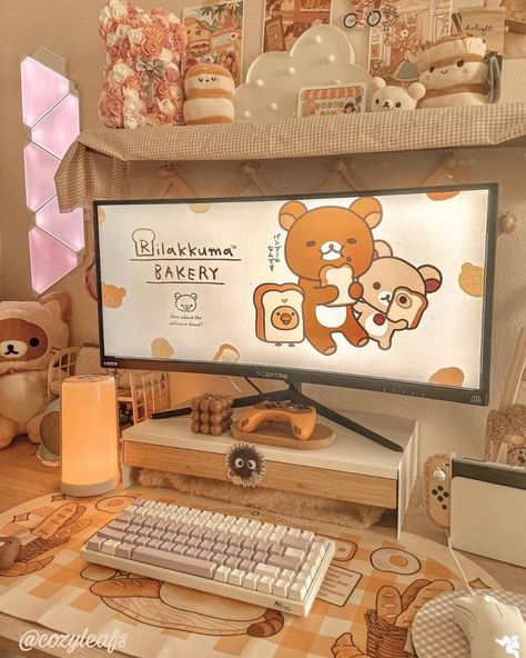 Aesthetic Desk Makeover, Desk Makeover Ideas, Studio Seni, Gaming Desk Setup, Cozy Desk, Study Desk Decor, Aesthetic Desk, Gamer Room Decor, Desk Inspiration