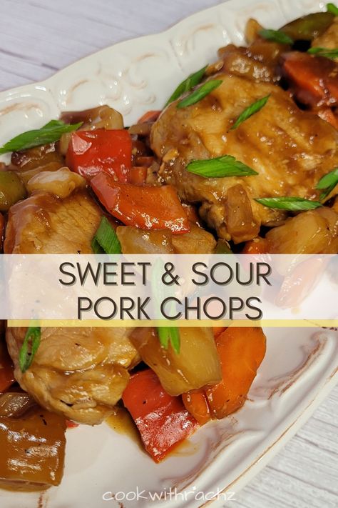 These are the most effortless Sweet & Sour pork chops you will ever have to make in less than 30 minutes from start to finish. Sweet And Sour Pork Chops In Oven, Sweet Sour Pork Chops, Sweet And Sour Pork Recipe Easy, Asian Food Easy, Chinese Pork Chops, Sweet N Sour Pork, Sweet And Sour Pork Chops, Sour Recipes, Sweet And Sour Soup