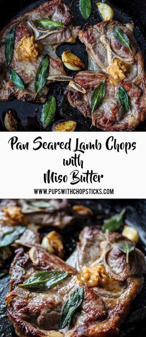 Fried Lamb Chops, Seared Lamb Chops, Lamb Chops Pan Seared, Lamb Chops Recipe, Asian Food Recipes, Lamb Dinner, Lamb Chop Recipes, Miso Butter, Lamb Chop