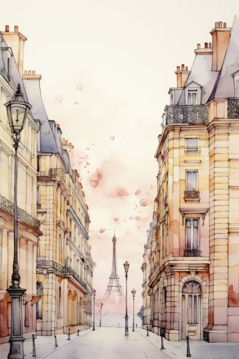 An imaginary cityscape based on the city of Paris. City Of Paris, Paris Architecture, Watercolor City, Watercolour And Ink, Watercolour Landscape, Paris Inspired, City Painting, Architecture Painting, Paris Art