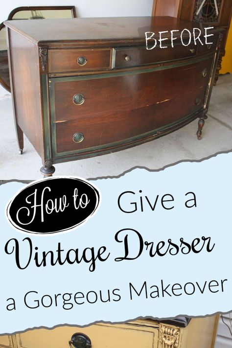 Painted Vintage Dresser With Mirror, Dresser Transformation Diy, Dresser Upcycle, Vintage Dresser Makeover, Mirror Repurpose, Marble Top Dresser, Makeup Dresser, Decor Makeover, Bedroom On A Budget