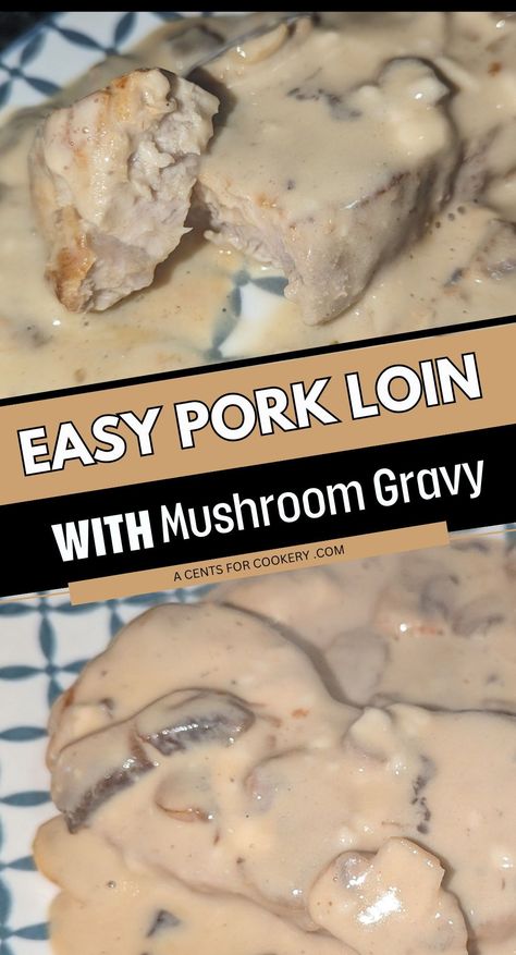 This simple pan fried pork loin chop is smothered in rich mushroom gravy. The gravy is made with sliced white button mushrooms, canned cream of mushroom soup and lots of dark pork drippings. Your family will ask for this tasty recipe again and again. Fried Pork Loin Chops, Fried Pork Loin, Pork Loin Chops Recipes, Leftover Pork Tenderloin, Easy Pork Tenderloin, Kid Friendly Meals Dinner, Golden Mushroom Soup, Mushroom Gravy Recipe, Mushroom Pork Chops