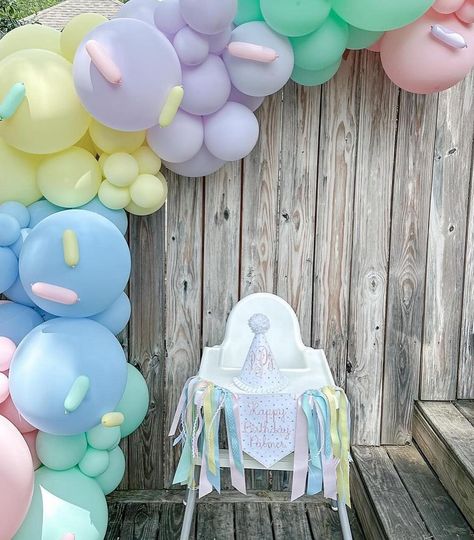 The cutest little pastel dot birthday girl!! Pastel Daisy Birthday Party, First Birthday Pastel Colors, Pastel First Birthday Party, Pastel Rainbow First Birthday Photoshoot, Pastel First Birthday Cookies, Birthday Theme, Girl Birthday, Dots, Pastel