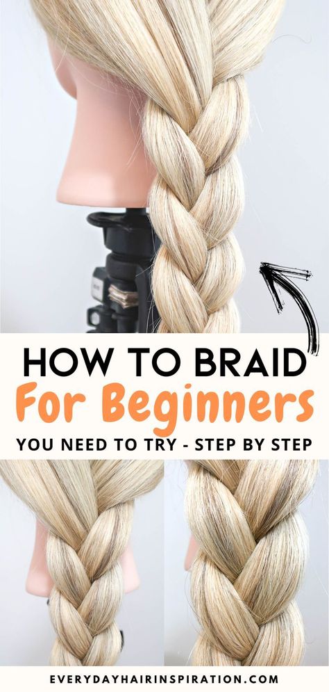 Easy follow along tutorial teaching you how to braid a basic braid for beginners! Quick and easy hairstyle for late mornings! Learn To French Braid, Twist Braid Tutorial, Easy Braids For Beginners, Side Braids For Long Hair, How To Make Braids, Easy French Braid, Braids Tutorial Easy, Braids Step By Step, Basic Hairstyles