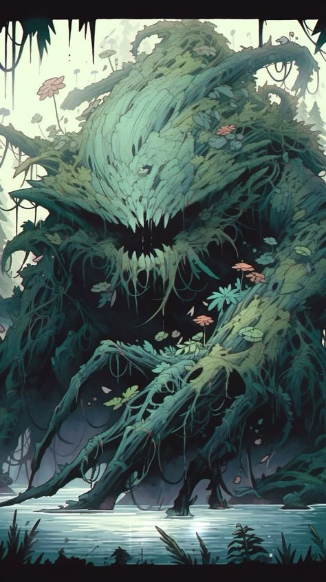 (Ektus) Shambling Mound Shambling Mound Art, Monster Plants Art, Shambling Mound Dnd, Nature Monster Art, Fantasy Plant Monster, Plant Magic Art, Fantasy Forest Monster, Kaiju Art Monsters, Tree Monster Art