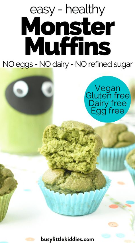 Egg Free Healthy Muffins, Blw Muffins Egg Free, Dairy And Egg Free Snacks, Egg Free Spinach Muffins, Vegan Blender Muffins, Egg Free Recipes For Toddlers, Dairy And Egg Free Toddler Meals, Green Monster Muffins, Vegan Spinach Muffins