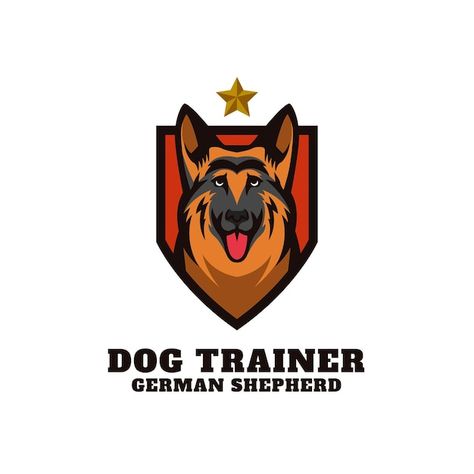 German shepherd dog trainer mascot logo | Premium Vector #Freepik #vector #background #logo #label #design German Shepherd Logo, Lotus Flower Logo Design, Crab Illustration, Lotus Flower Logo, Dog Logo Design, Octopus Illustration, Owl Head, Retro Logo Design, Crocodile Logo