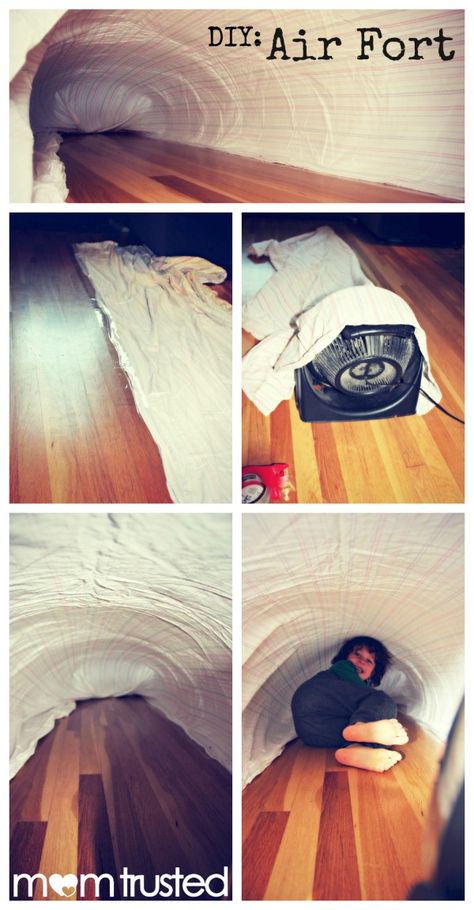 You only need a few simple things to make an Air Fort with your kids...so much FUN!! Fort Ideas Indoor, Air Fort, Fort Ideas, Sleepover Fun, Babysitting Ideas, Fort Building, Babysitting Activities, Zimmer Diy, Sleepover Birthday