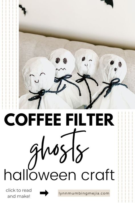 Halloween Crafts With Coffee Filters, Coffee Filter Halloween Art, Coffee Filter Lollipop Ghosts, Halloween Bat Activities, Ghost Theme Activities, Ghost Coffee Filter Craft, Coffee Can Halloween Crafts, Coffee Filter Ghost Craft, Coffee Filter Ghost Lollipops