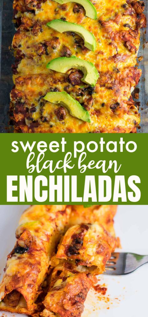 Sweet Potato Black Bean Enchiladas, Potato Board, Veggie Entrees, Sweet Potato Black Bean, Healthy College, Black Bean Enchiladas, Latin Recipes, Black Bean Recipes, Bean Enchiladas