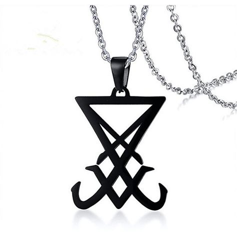 Satanic Symbol, Satanic Jewelry, Sigil Of Lucifer, Gothic Pendant, Lucky Jewelry, Black Earrings, Stainless Steel Pendant, Maleficent, Silver Chain Necklace