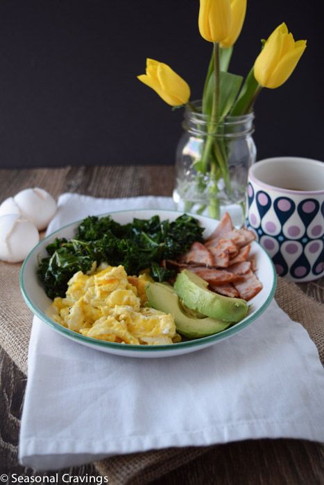 Kale and Egg Power Bowl Kale Eggs, Egg Breakfast Bowl, Bacon And Egg Cups, Gluten Free Bowl, Power Bowl, Power Bowls, Gluten Free Recipes For Breakfast, Bacon Breakfast, Canadian Bacon