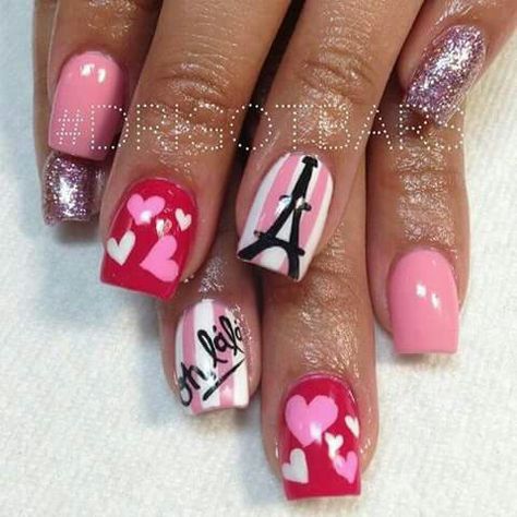 Torre ifel Type Nails, Paris Nails, Valentine Nail, Home Manicure, Pretty Home, Heart Nail Designs, Valentine Nail Art, Nail Designs Valentines, Toe Nail Designs