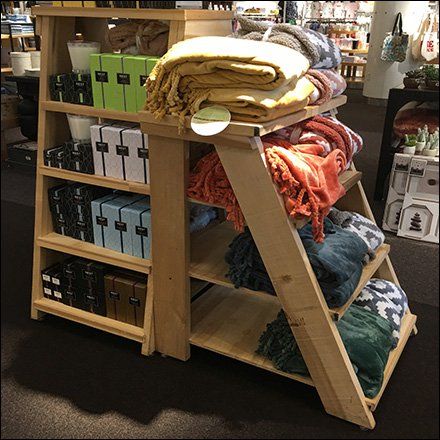 Stepped Display Vs Laddered Display In Retail Blanket Display Ideas Retail, Blanket Display Ideas, Display Ideas Retail, Blanket Display, Wood Display, Retail Box, Fire Station, Garage Sale, Shop Display