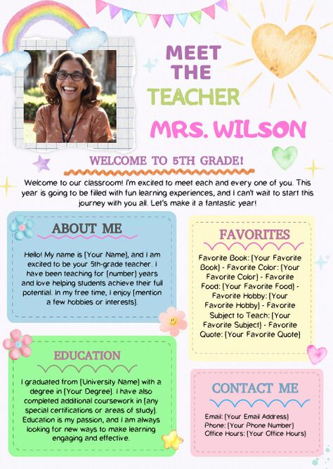 Free Teacher Newsletter Template, Meet The Teacher Brochure, Free Newsletter Templates For Teachers, School Newsletter Template Free, Meet The Teacher Newsletter, School Newsletter, Meet The Teacher Template, Kindle Book Cover, Teacher Templates