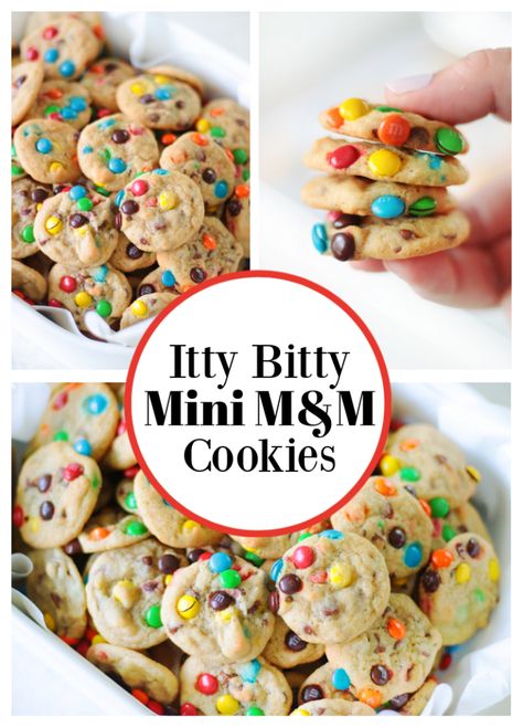 Mini M&M Cookies (Itty Bitty!) Cookie Dunkers Packaging, Mini Mm Recipes, Mini Mnm Cookies Recipe, Fun Cookie Recipes For Kids, Icing For Chocolate Chip Cookies, Weekly Dessert Ideas, Mini Monster Cookies, Mini Crunchy Cookies, Mini M M Cookies