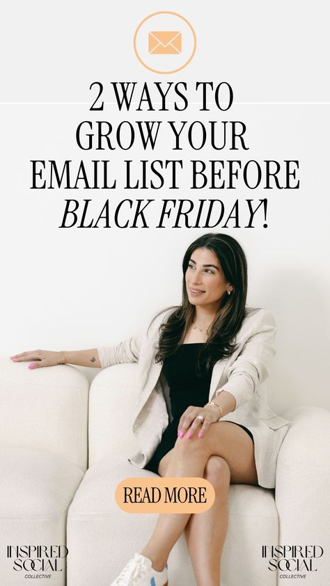 Read more about my two proven ways you can grow your email list BEFORE Black Friday so your small business can increase engagement from the right audience and boost sales this holiday season! Ideas For Small Business, Sales Ideas, Small Business Blog, Small Business Saturday, Social Media Campaign, Blog Tools, Increase Engagement, Hair Studio, Shopping Websites