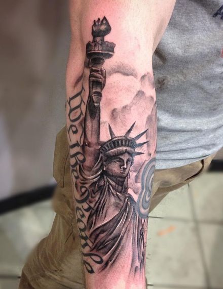 Statue we the people We The People Tattoos, We The People Tattoo, American Flag Sleeve Tattoo, People Tattoos, Statue Of Liberty Tattoo, America Tattoo, Tattoo Ideas For Guys, Belle Tattoo, Liberty Tattoo