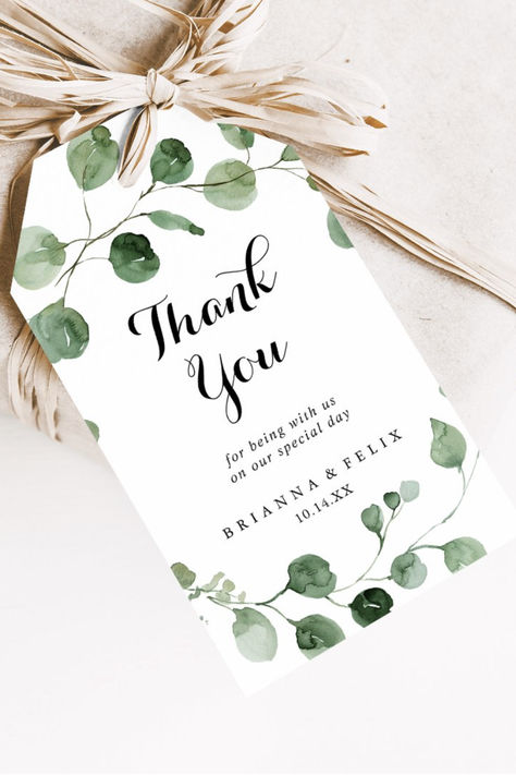 Eucalyptus Modern Calligraphy Wedding Favor Tags, Custom Printed Simple Rehearsal Dinner, Simple Wedding Reception, Rehearsal Dinner Favors, Elegant Engagement Party, Wedding Favours Thank You, Wedding Thank You Gifts, Free Printable Gift Tags, Eucalyptus Branches, Tuscan Wedding