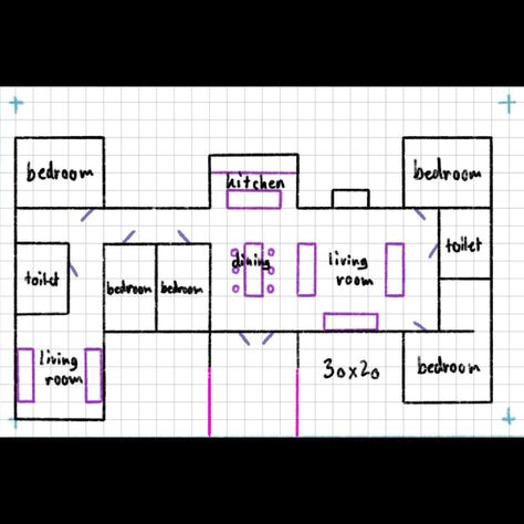 Ellen on Instagram: “371. 30x20 house 5 bedroom 2 bathroom @aisyahsom asked me if I could could simsify a real life floor plan. Here it is. (You can find…” 30x20 House Plans, House 5 Bedroom, Bts House, Toilet Room, Floor Plan, Sims 4, House Ideas, Real Life, House Plans