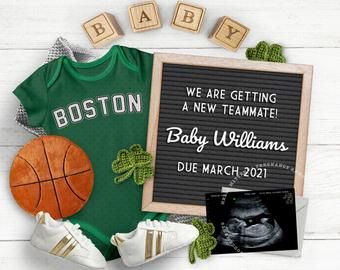 St Patricks Baby, Baby Pregnancy Announcement, Basketball Baby, Digital Announcement, Birth Announcement Template, Boy Gender Reveal, Idea Photo, Baby Pregnancy, Boston Sports