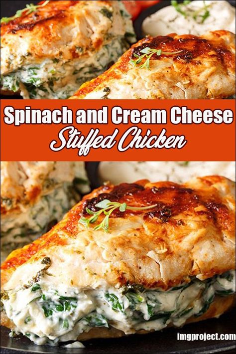 Stuff Chicken With Spinach Cream Cheese, Meals With Cream Cheese, Chicken Recipes With Cream Cheese, Spinach Stuffed Chicken Breast Recipes, Cream Cheese Stuffed Chicken, Stuffed Chicken Breast Spinach, Spinach Chicken, Cheese Stuffed Chicken Breast, Chicken Breast Recipes Baked