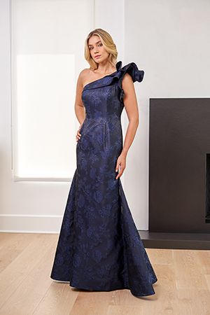 Blue One-shoulder Gown For Spring, One-shoulder Ruffled Evening Gown, Floor-length One Shoulder Ruffled Dress For Evening, Chic One-shoulder Evening Dress With Ruffles, Blue One-shoulder Spring Gown, Romance Wedding Dress, Jade Couture, Casa Blanca Wedding Dress, Allure Wedding Dresses