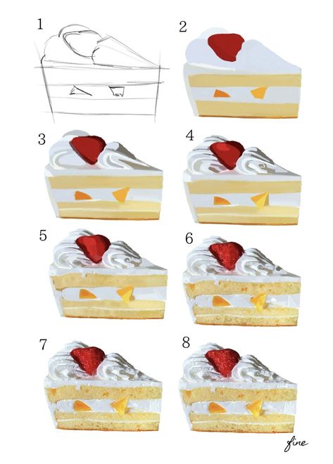 How To Draw Cake, Food Drawing Ideas, Ibispaint Brush Code, Japanese Food Illustration, Art Analysis, Shading Drawing, Cake Drawing, Procreate Ipad Art, Food Illustration Art